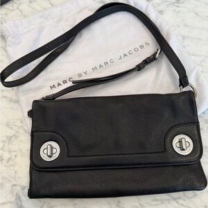 Marc Jacobs Black Leather Clutch with Silver Accents